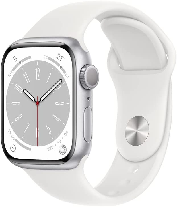 Apple-Watch-Series-8-GPS-Smartwatch-com-caixa-prateada-de-aluminio-–-41-mm-•-Pulseira-esportiva-branca-–-Padrao